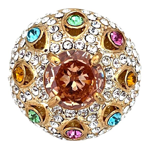 Women's Cocktail Ring Size 5 Citrine Crystal Pastels Pave Accents HSN 5W